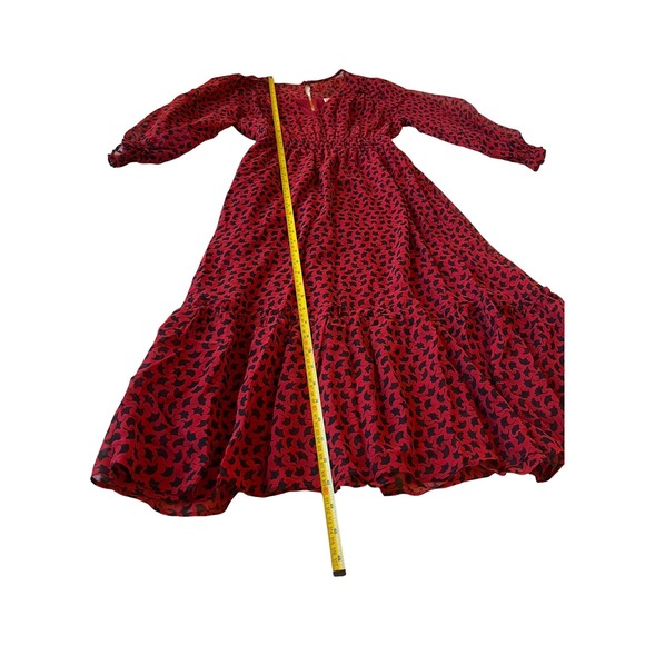 Shoshanna Eden Red Ginkgo Silk Chiffon Midi Dress - Picture 8 of 9